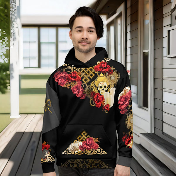 Cosmovisions' Santa Muerte Roja Hoodie from Santa Muerte Roja Collection for a cosmic connection